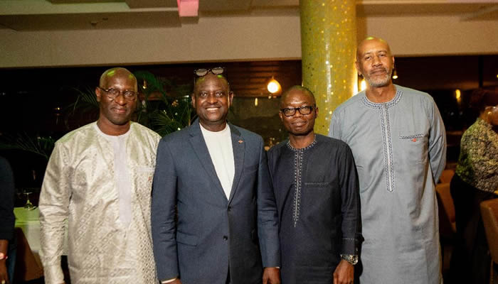 From Left: Chairman of the Executive Committee, SUNU Group, Mohamed-Lamine Bah; Managing Director/CEO, SUNU Assurances Nigeria Plc, Samuel Ogbodu; General Manager, Risk Management & Financial Control, Elie Ogounigni; and Deputy Chief Executive Officer, Karim-Franck Dione during the Business Dinner Meeting for insurance brokers in honour of SUNU Group executives who visited the country from Senegal. | Credit: SUNU Assurances Nigeria Plc